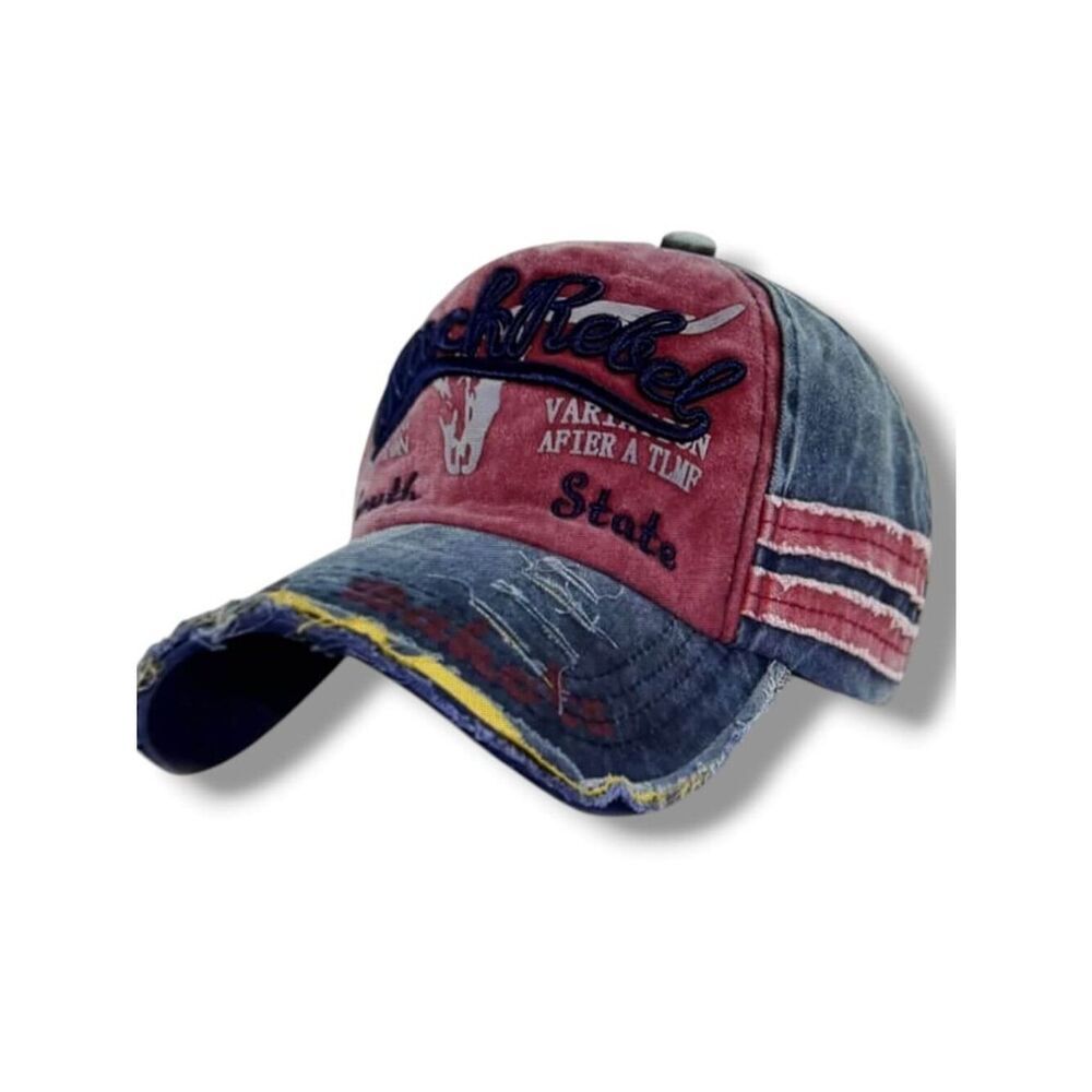 Blue Dark Red Distressed Longhorn Skull Rebel Trucker Hat NWT
